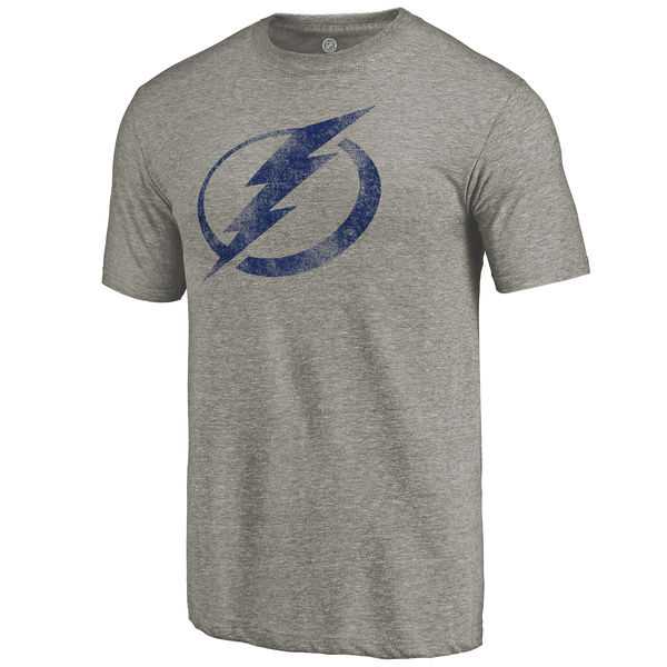 Men's Tampa Bay Lightning Distressed Team Logo Tri Blend T-Shirt Ash FengYun